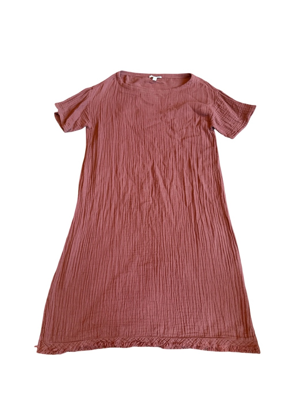 Eileen Fisher Short Sleeve Gauze Dress Organic Cotton Brown Mini Size XS Women's
